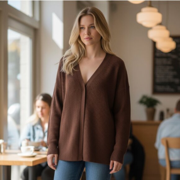 NWT  Zara FITTED WAIST PLAIN KNIT CARDIGAN Choclate Brown Bloggers Fave Small - Picture 1 of 13